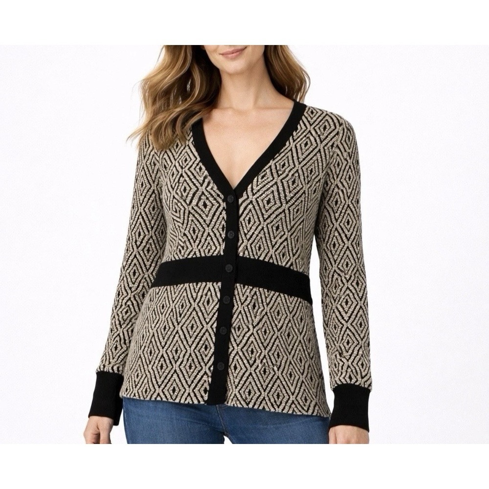 Byron Lars Beauty Mark Geometric Cotton Sweater Cardigan Jacket Y2k Women's SZ 4